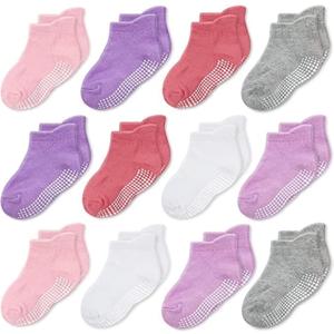 CozyWay - Calcetines antideslizantes para bebs, nios y nias, paquete de 6 y 12 unidades, calcetines y tobilleras antideslizantes para bebs y nios, 6-12 Months