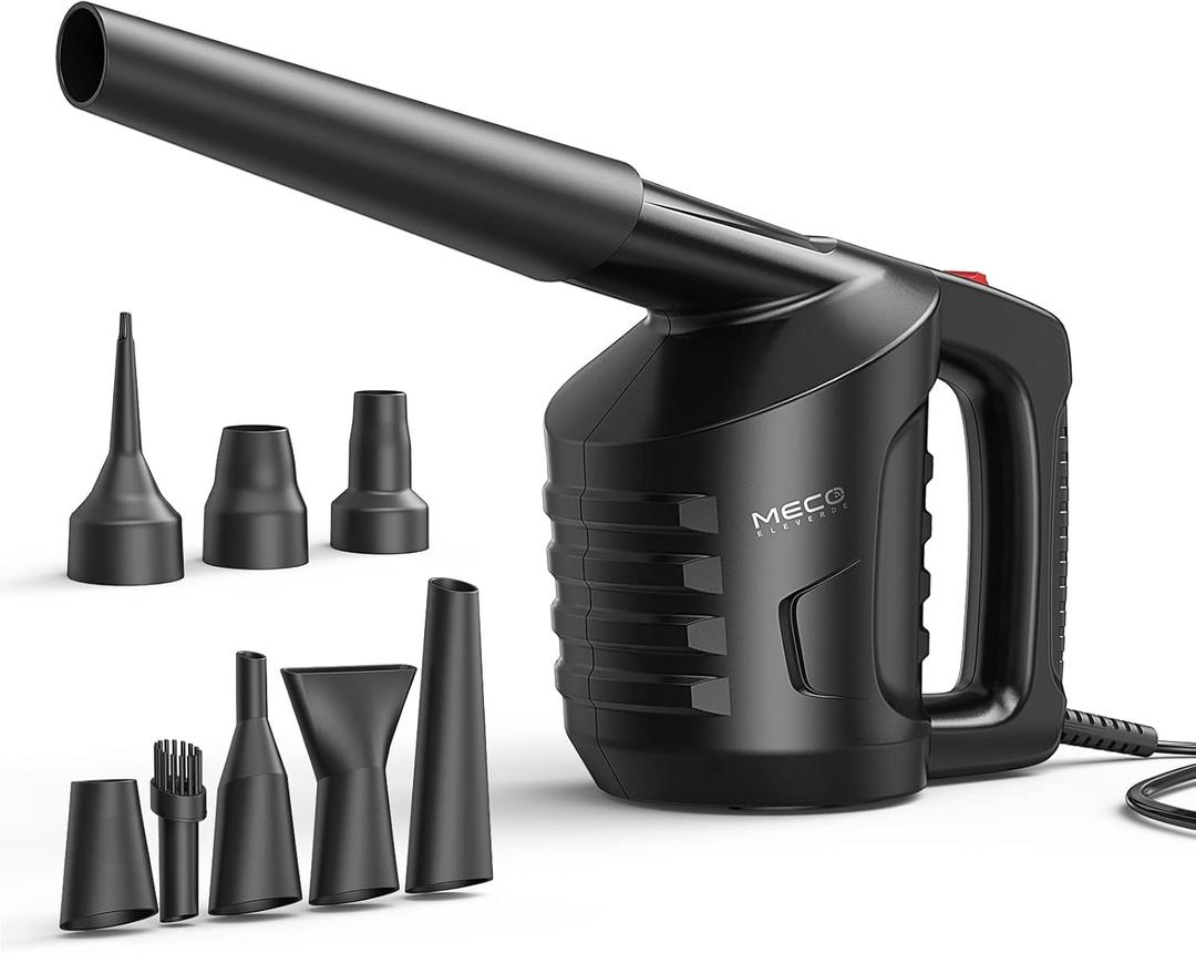 Compressed Air, MECO ELEVERDE 550 Watts Air Blower, 2 Gear Electric Air Duster for Computer, Keyboard, Printer, Duster Cleaner for dust, Crumbs, Replaces Compressed Canned Air for PC Cleaning Black