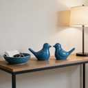 Small Blue Bird Statue Ceramic 2-Piece Set, 2 inch Cute Knick Knack for Home Office Shelf Desk Decor