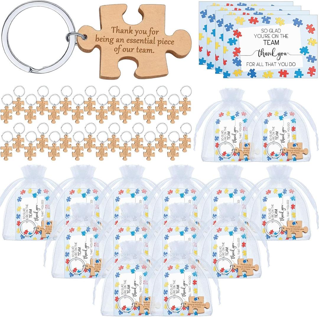 Team Appreciation Gift Bulk Wooden Puzzle Keychain Thank You Greeting Card Christmas Gift for Employee Staff