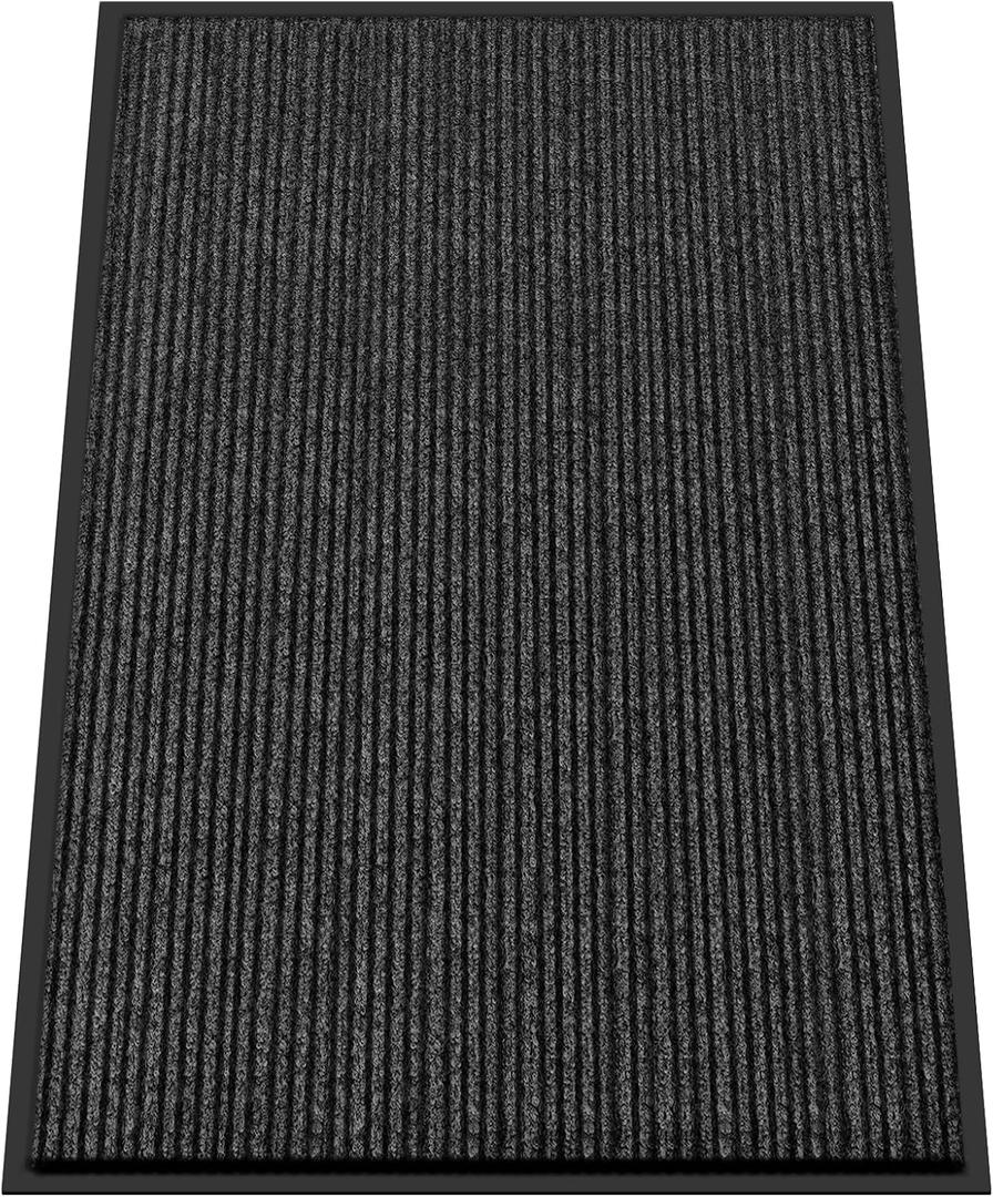 Kuyal Front Door Mat, 4'x6' Indoor Outdoor Entrance Mat, Commercial Floor Mats Inside Outside Entrance, Heavy Duty Durable Welcome, Rubber Backing Non Slip Outdoor Mats for Entryway,Black