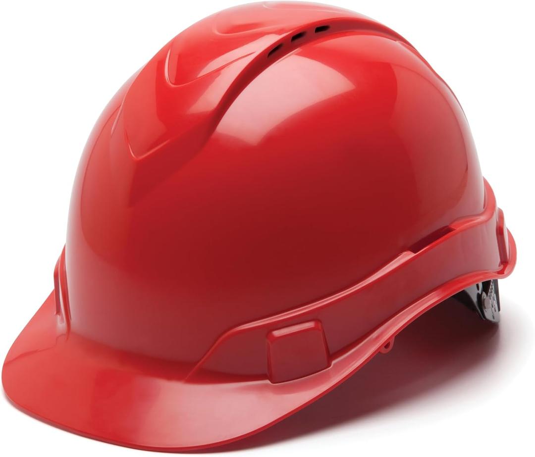 Pyramex Ridgeline Cap Style Hard Hat 4 Point Ratchet Vented Red