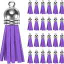 M METERXITY 50-Pack Faux Suede Tassel 1.4 Inch Small Keychain Rust Faux Leather Tassels Charm Purple with Rings for DIY Crafts/Keychain/Earrings/Bracelets/Necklace