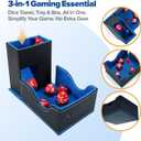 Dice Tower & DND Dice Tray, Foldable Portable Dice Rolling Tower with Tray and Storage, DND Dice Accessory for Dungeons and Dragons, PU Leather Dice Box with 7 Dice, Black/Blue