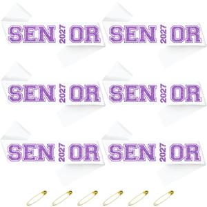2 x 6pcs White Senior 2027 Sashes with Purple Glitter Printing Letters2027 Graduation Celebrations Sashes, Class of 2027 Sash for Graduation Party, Senior Cheer Sasesh, Class Competition Sash