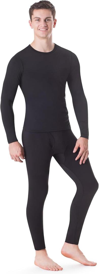 Rocky Thermal Underwear Men Long Johns Men Thermal Underwear Thermals Mens Base Layer Mens Thermals Top and Bottom Set (Black, L)