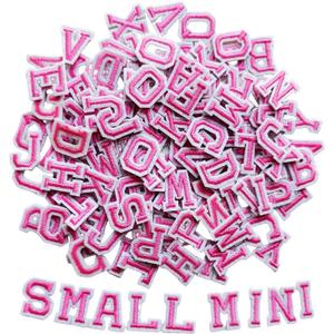 130pcs Iron on Letter Patches 0.7 inch, 5 Sets of 26 Embroidered Alphabet A-Z Patches for Clothing Jackets Hats Backpacks Jeans Pink