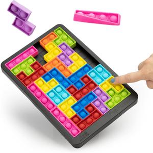Power Your Fun Pop Puzzle Popper Fidget Game - 27pc Jigsaw Puzzle Game Pop Push It Bubble Sensory Fidget Toys for Learning, Stress Relief Silicone Push It Popper Board for Kids and Adults (Black)