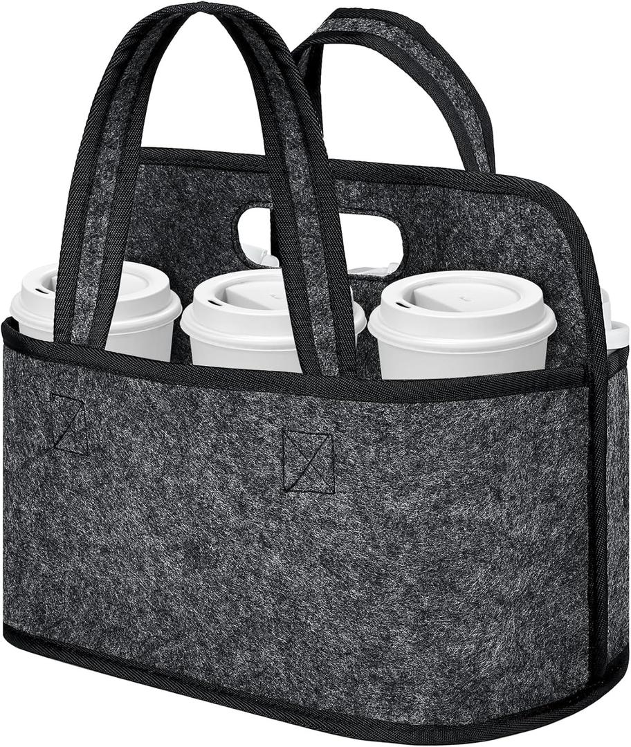 Resovo Enlarged 6 Cups Drink Carrier with Handle, Reusable Drink Carrier for Delivery, Assembly-Free Portable Coffee Holder Cup Holder Bag, Coffee Caddy with Double-Handle for Car, Take Out, Outdoors (Grey)