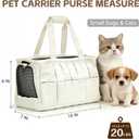 Dog Purse Carrier for Small Dogs, Small Cat Purse Carrier Soft with Large Pocket, Portable Pet Carrier Tote Bag with Safe Leash (White)