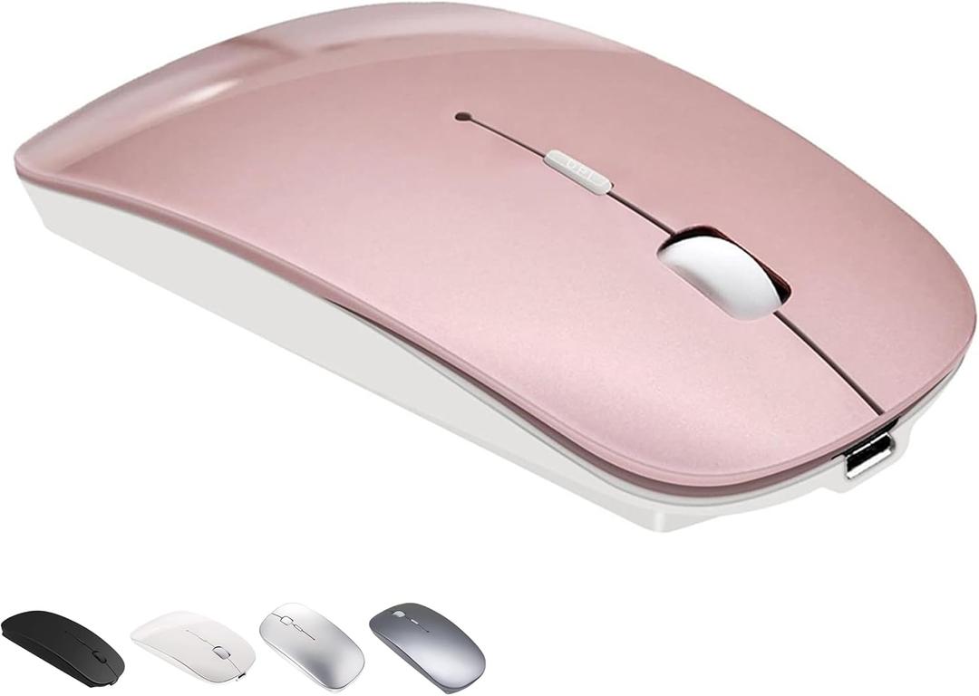 Bluetooth Wireless Mouse for MacBook Air Mac Pro Laptop Computer iPad Pad PC Laser Optical Rechargeable Mini Slim Silent Mouse Widely Used Desktop Hp iMac (Rose Gold)