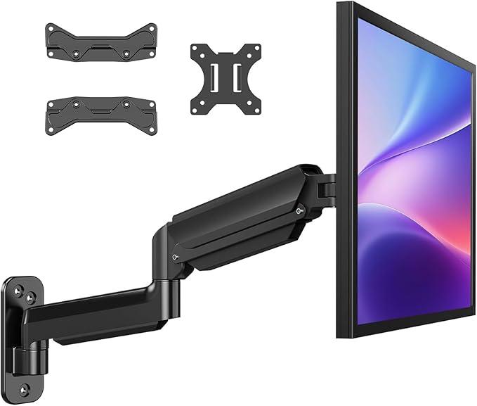 HUANUO Computer Monitor Wall Mount for 17 to 35 inch Flat Curved Screens, Single Wall Monitor Mount Holds up to 26.4lbs, Height Adjustable Full Motion Gas Springcore Vesa Wall Mount, Max 200x200mm