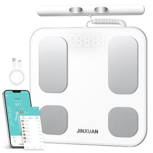 8 Electrode Bathroom Scale for Body Weight, 400 lbs Digital Weighing Scale Smart Body Fat Scale with BMI, Body Fat, Muscle Mass, 50+ Metrics Full Body Composition Analyzer with App LED Handle