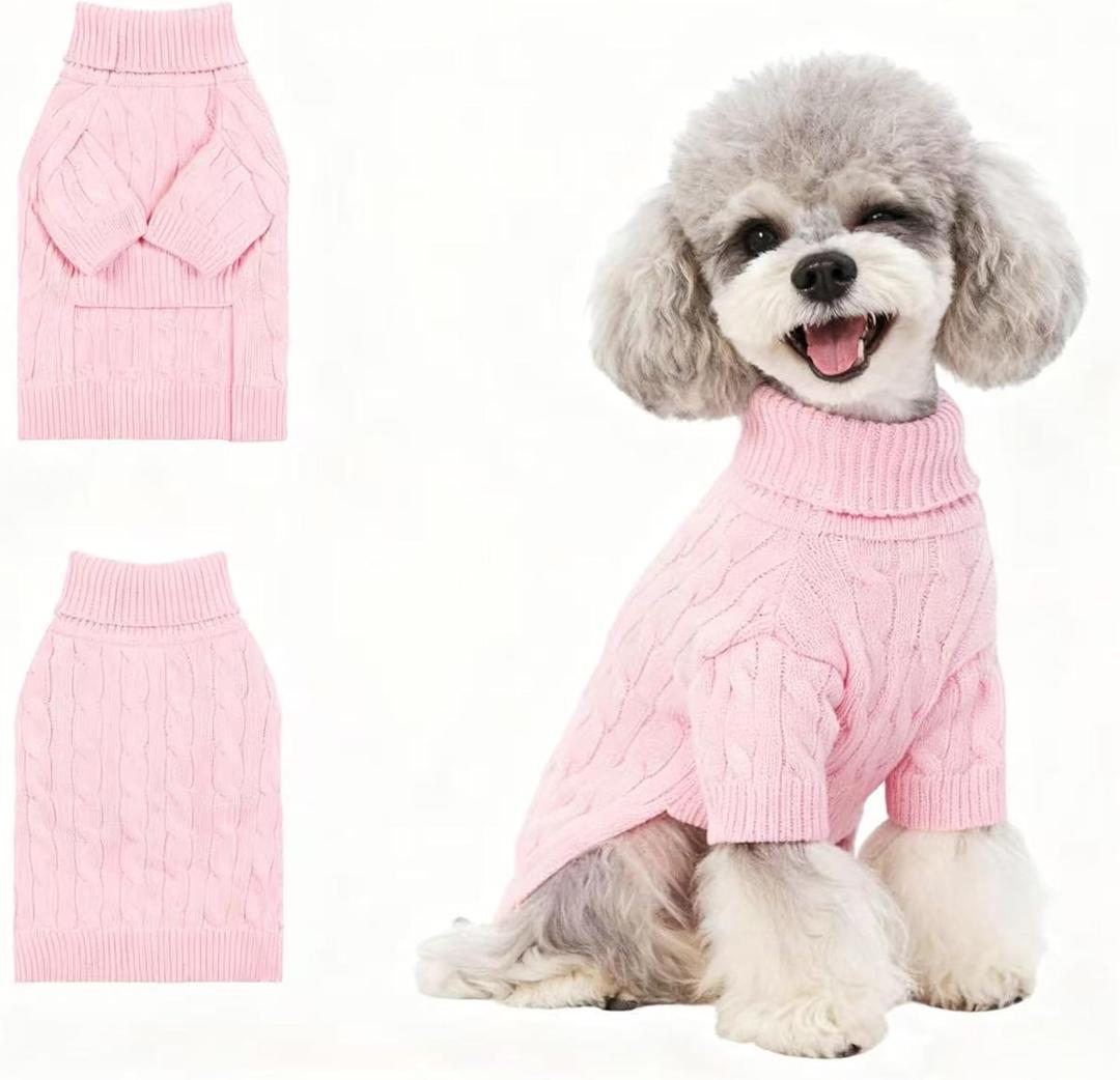 Small/Medium Dog Sweater, Warm Dog Winter Coat w/Sleeves, Comfortable High Neck Premium Dog Clothes for Mini Poodle-Best for Holidays, Daily Walks S Pink
