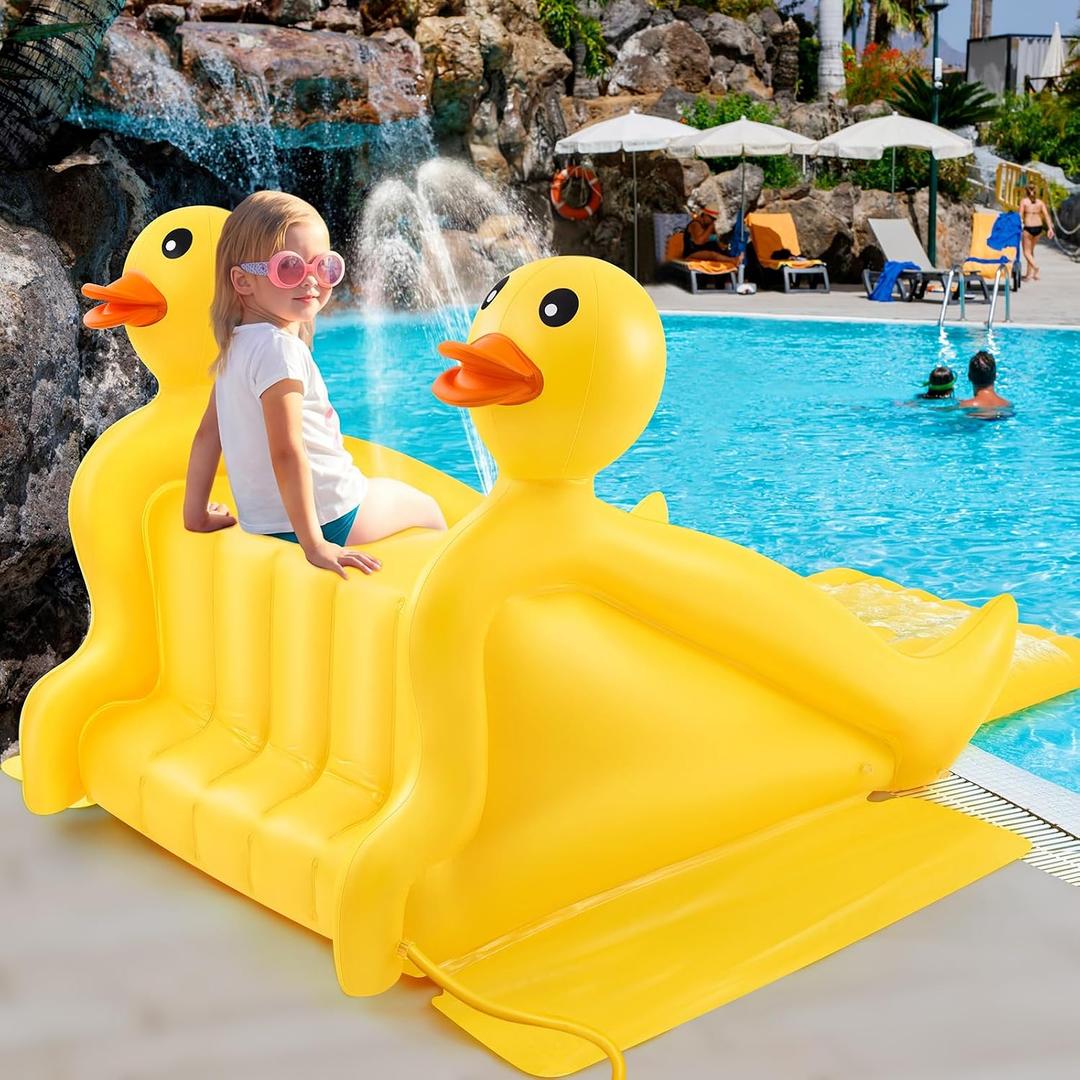 Seenelling 98 Inch Giant Inflatable Duck Pool Slide, Large Water Slide Above Ground for Kids and Adults, Summer Swimming Pool Party Supplies for Backyard, Kids Birthday Party, Family Game