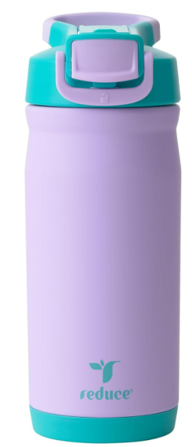 REDUCE 14 oz Hydrate Pro Stainless Steel Insulated Water Bottle - Flip Top Leak-Proof Lid, Dishwasher Safe, BPA-Free, Dual Wall Vacuum, Keeps Drinks Cold for 48 Hrs., Cup Holder Friendly - Mermaid Purple