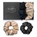 2 x Satin Hair Scrunchies for Women - Jumbo Scrunchies for Hair Sleep,Large Hair Ties Oversized Giant Satin Hair Ties for Thick Hair Large Scrunchy Hair Bands 2 Pcs Black&Champagne