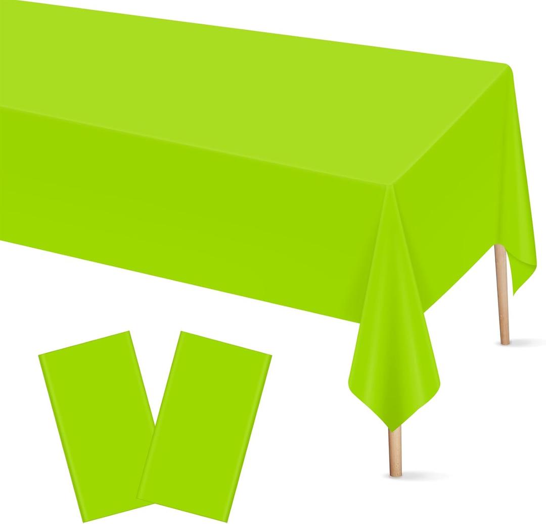 Mulbozy 2 Pcs Lime Green Plastic Tablecloth for Rectangle Table, 54  108 inches Disposable Lime Green Party Table Covers for Birthday, Anniversary, Wedding, Fine Dining, Graduation Party Decoration