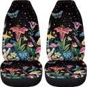 Butterfly Mushroom Design Car Seat Covers Elastic Front Seat Protectors Automotive Interior Accessories Mats Non Slip Scratch Proof Pads