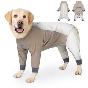 Dog Full Body Winter Coat, Waterproof Fleece Jacket for Small Medium Large Dogs Reflective Snowsuit with Zipper for Outdoor Skating (Beige, 2 XL)