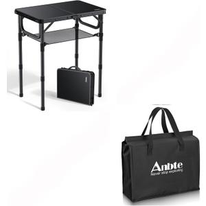 Anbte Folding Camping Table with Storage Net, Pure Black Aluminum 2ft Picnic Table & Folding Table Storage Bag
