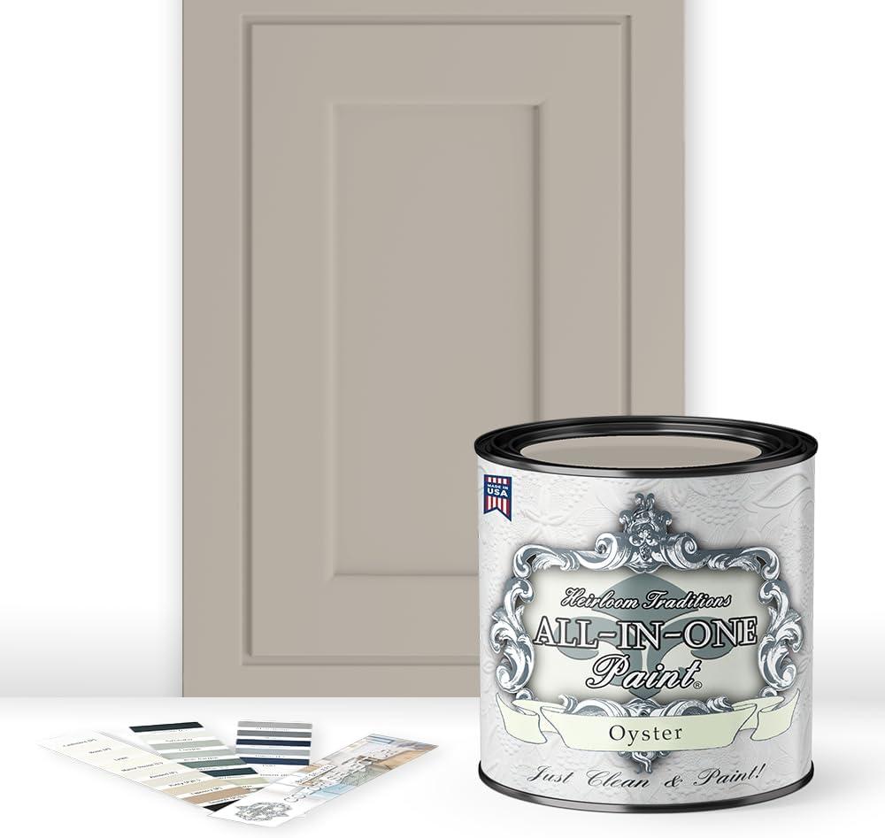 ALL-IN-ONE Paint by Heirloom Traditions, Oyster (Neutral Taupe), Quart - Durable cabinet and furniture paint. Built in primer and top coat, no sanding needed. Includes our 30 featured color card. (32 Fl Oz (Pack of 1))