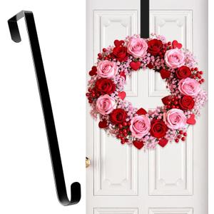 HOOSUN Wreath Hangers for Front Door,Valentines Day Decorations,14" Valentines Wreath Hook Holder,Over The Door Hooks Hanger,Metal Garland Hangers Hook for Patriotic Spring Wreath Porch Decor (Black 1 Pcs)