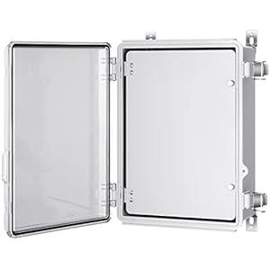 Gratury Junction Box, IP67 Waterproof Plastic Enclosure for Electrical Project, Hinged Grey Cover, Includes Mounting Plate and Wall Bracket (Transparent Cover with Inner Door, 14.6"×10.6"×5.9")