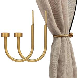 Quality Curtain Holdbacks, Solid Steel Curtain Holdback with Disk Finial,Electroplate Finishes, Set of 2 Window Curtain Tieback Hooks, Warm Gold
