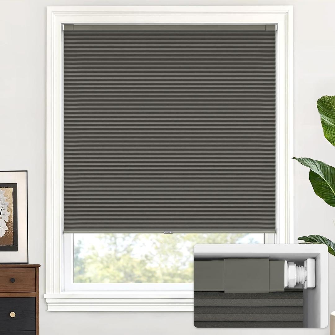 LazBlinds Cordless Cellular Shades, No Tools No Drill Blackout Honeycomb Shades Pleated Blinds for Windows, 32" W x 64" H, Midnight Black
