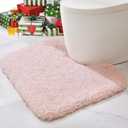 ILANGO Pink Toilet Rugs U Shaped 22"  24" Non Slip & Super Absorbent Extra Thick Soft, Washable Bath Mats for Bathroom Floor, Microfiber Plush Shaggy Contour Bath Rugs for Toilet,Dry Quick
