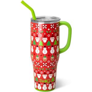 Swig Life 40oz Mega Mug, 40 oz Tumbler with Handle and Straw, Cup Holder Friendly, Dishwasher Safe, Extra Large Insulated Tumbler, Stainless Steel (Christmas Crew)