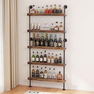 5-Tier Wall Mounted Wine Rack, Industrial Pipe Bar Shelf for Wine Bottle Storage, Industrial Pipe Shelves Shelf Shelving for Home Bar Dining Room Kitchen (23.6" W x 79" H x 8.6" D) 5-Tier Wall Mounted Wine Rack, Industrial Pipe Bar Shelf for Wine Bottle Storage, Industrial Pipe Shelves Shelf Shelving for Home Bar Dining Room Kitchen (23.6" W x 79" H x 8.6" D)