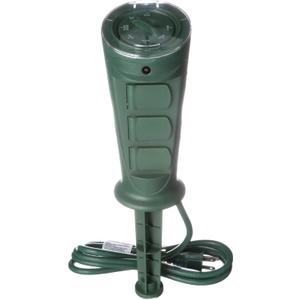 Southwire Woods Outdoor Plug-In Yard Stake Timer - Dusk-to-Dawn Photocell Control - 3 Grounded Outlets - Weatherproof Design - 6-Foot SJTW Cord - Green