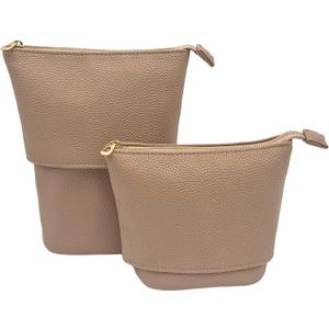 JAZD Convertible Travel Makeup Brush Bag, Stand-Up Brush Holder Pouch For Easy Access, Cosmetic Case Organizer (BEIGE)