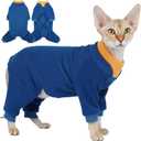 T'CHAQUE Sticky Hair Cat Onesie - Soft Long Sleeve Cat Pajamas, Anti-Shedding,Surgery Recovery Suit, Wound Protection & Preventing Licking, Kitten Sweaters for Male Female, Blue-M