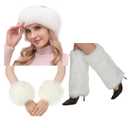 5 Pieces Faux Fur Headband Arm Cuffs Leg Warmers Ear Furry Warmers for Cold Weather Furry Costumes (White)
