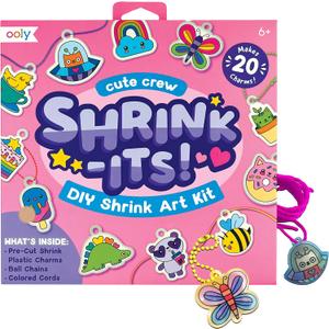 Ooly 28 PC DIY Shrinking Art Kit for Kids, 20 Plastic Pre Cut Charms and More, No Mess Creative Activity Jewelry Making Kit - Cute Crew