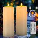 SoulBay 10" x 4" Flameless USB Rechargeable Candles, Solar Powered Waterproof Electric LED Flickering Pillar Candles with Remote Timer Dusk to Dawn Sensor for Outdoor Indoor Lanterns Porch Decor