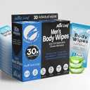 XL Deodorizing Body Wipes | Men's Extra Soft Washcloths Shower Alternative | Great for Workout Travel Gym Camping | 30 Individually Wrapped Shower Wipes | with Vitamin E Aloe Scent