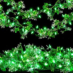BlcTec 2Pack 9.85 Ft St Patrick's Day Garland with 50 LED Green Lights, Battery Operated Irish Garland String Lights with 8 Lighting Modes & Waterproof for Home, Porch, Front Door, Table, Mantle Dcor (2 Pack)