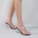 Clear Heels for Women Transparent Two Strap Block Chunky Square Heel Sandals Open Toe Slip On Mules for Women (7.5)