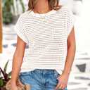 PRETTYGARDEN Womens Spring Tops 2025 Summer Shirts Crochet Cap Sleeve Sweater Pullover Cute Beach Vacation Clothes (White, S)