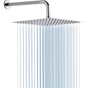 RODDEX Square Rain Shower Head, High Pressure Rainfall Showerhead, Large Fixed Stainless Steel Polished Chrome Shower Rain, 12 Inch Rainhead and 15 Inch Extension Arm