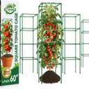 Halatool 4 Pack 60 Inches Square Tomato Cages for Garden, Heavy Duty Adjustable Metal Tomato Trellis for Climbing Plants – Green Plant Support Stakes for Vegetables Flowers Fruits & Raised Bed Outdoor