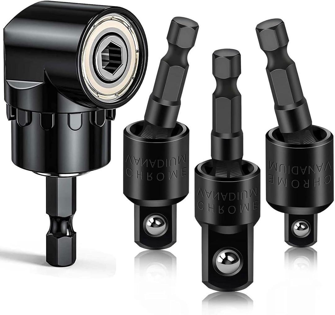 Flexible Drill Bit Extension Set with Right Angle Attachment, 360 Rotatable 1/4 3/8 1/2" Impact Grade Socket Adapter Sets for Cordless Drill & Screwdriver, Power Drill & Driver