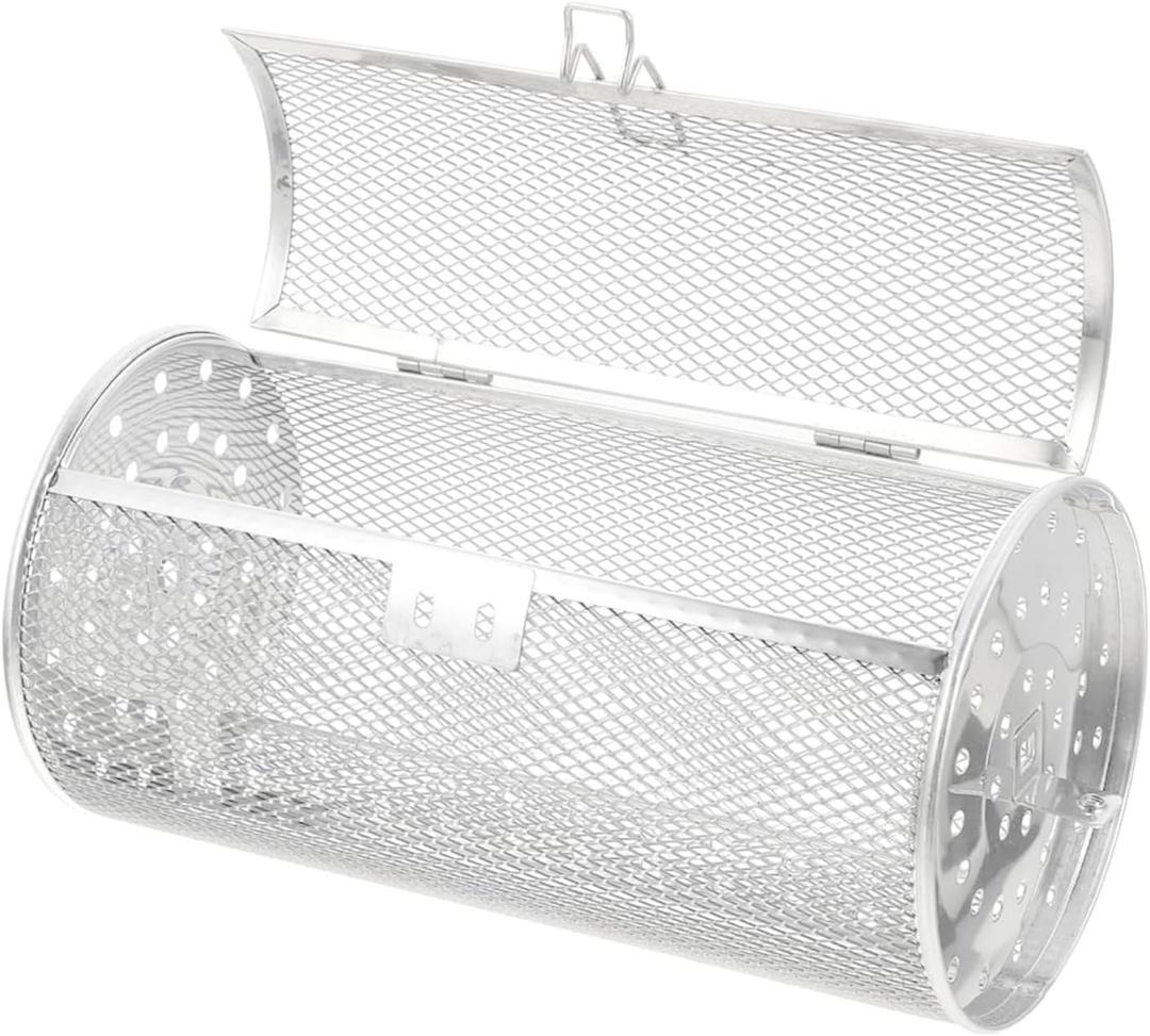 Rotatable Grilled Cage Air Fryer Oven Basket,360 Degree Heating Rotating Cages Rotisserie Basket for Baking Nuts, Coffee Beans, Peanut or BBQ Roaster Tool, Food Grade Stainless Steel (180mm*300mm)