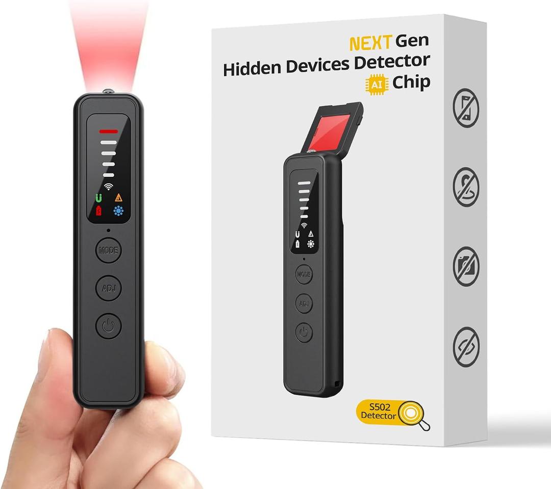 AI 7-in-1 Hidden Camera Detectors, RF Signal Scanner with 6 Detection Modes | Anti-Spy Camera Finder, GPS Tracker & Bug Detector for Hotels, Dressing Rooms, Bathrooms, Cars & Travel Security (Black)