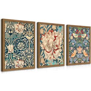 Fantasy Artists 3 piece Framed William Morris Wall Art Vintage Botanical Floral Art Wall Decor Painting Farmhouse Artwork Aesthetic Posters Prints for Living Room Bedroom Bathroom 12x16 inches