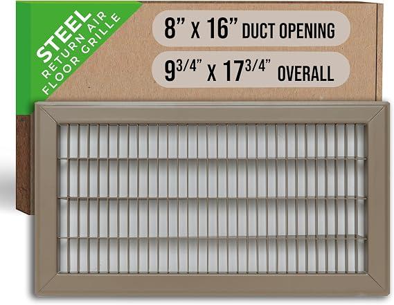 Fits 8x16 and 16x8 Duct Opening | Return Air Floor Grille by Handua | Walkable Vent Cover Grill for Floor | Brown | Heavy Duty Fixed Blades | Outer Dimensions: 9.75"W X 17.75"H